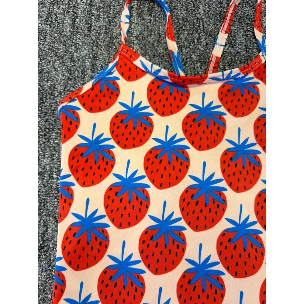 Hanna Anderson Swimsuit Girls Pink Strawberry Print One Piece Stretch Swimwear